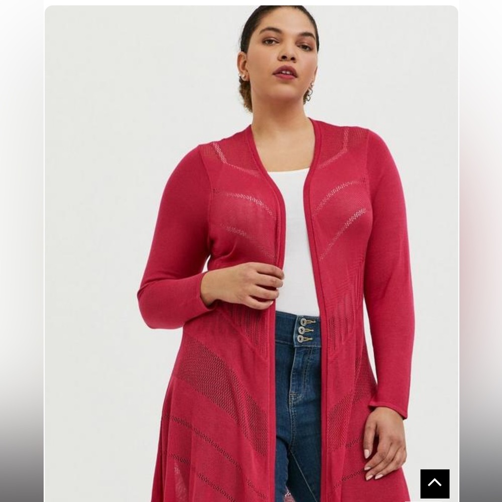Pointelle Cardigan Open Front Sweater